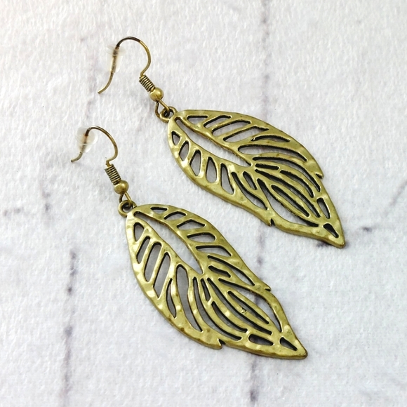 Bronze Feather Shaped Earrings - Picture 1 of 2